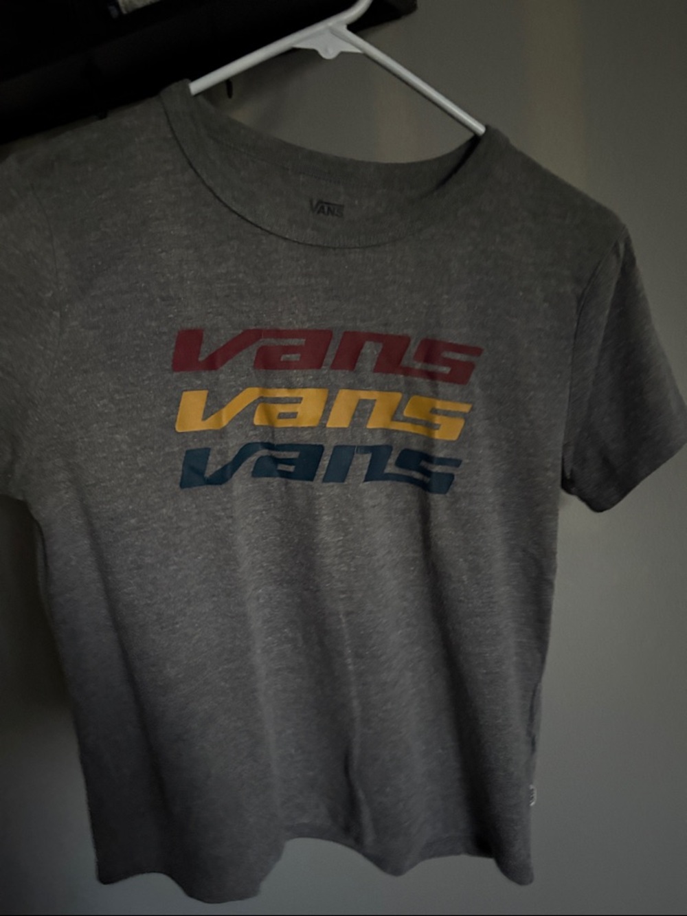 Vans Grey Tee with Red, Yellow, and Navy Logo